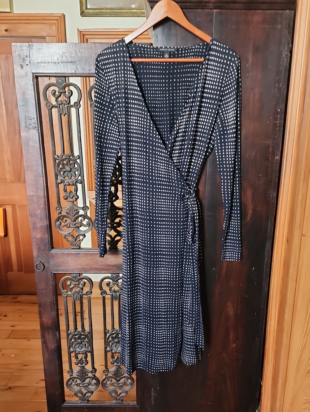 Banana Republic Black and White Dot-Print Wrap Midi Dress. Silk And Wool Blend.